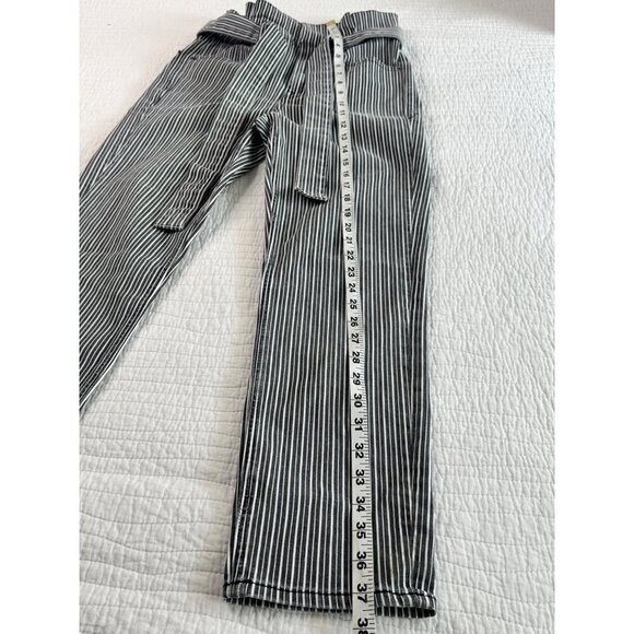 Frame Womens Black & White Striped High-Waist Belted Denim Jeans Size 26 - Picture 9 of 11